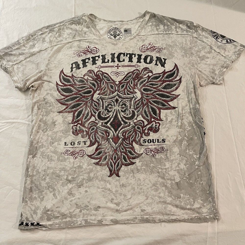 Affliction Live Fast V-Neck T-shirt Lost Souls Men‎ Size 2XL